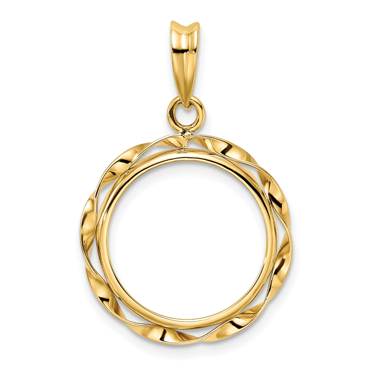 Australian 1/10 oz Gold Kangaroo $15 Coin Bezel Pendant Prong Set Twisted Ribbon in 14k Yellow Gold