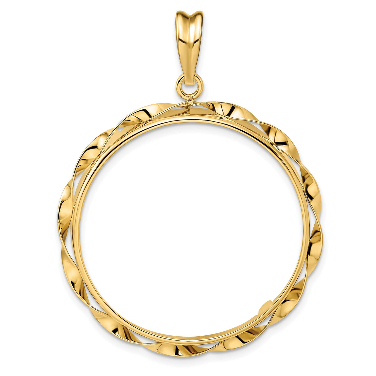 Isle of Man 1/2 oz Gold Cat Coin Bezel Pendant Prong Set Twisted Ribbon in 14k Yellow Gold