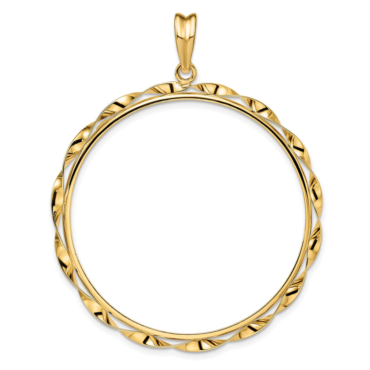 39.5 mm Coin Bezel Pendant Twisted Ribbon Prong Set in 14k Yellow Gold