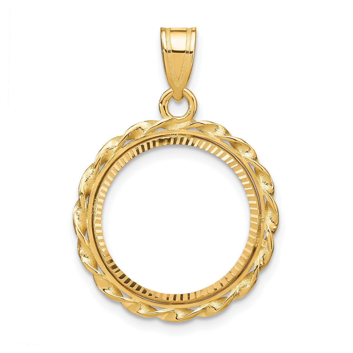 Australian 1/10 oz Gold Koala $15 Coin Bezel Pendant Prong Set Diamond-Cut Twisted Wire Ribbon in 14k Yellow Gold