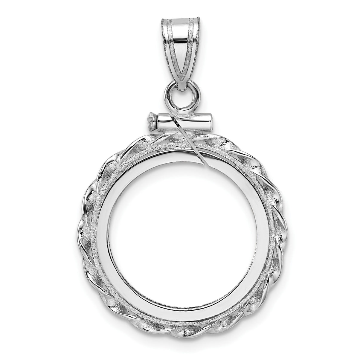 Australian 1/10 oz Gold Lunar $15 Coin Series 3 Coin Bezel Pendant Screw Top Wide Twisted Wire in 14k White Gold
