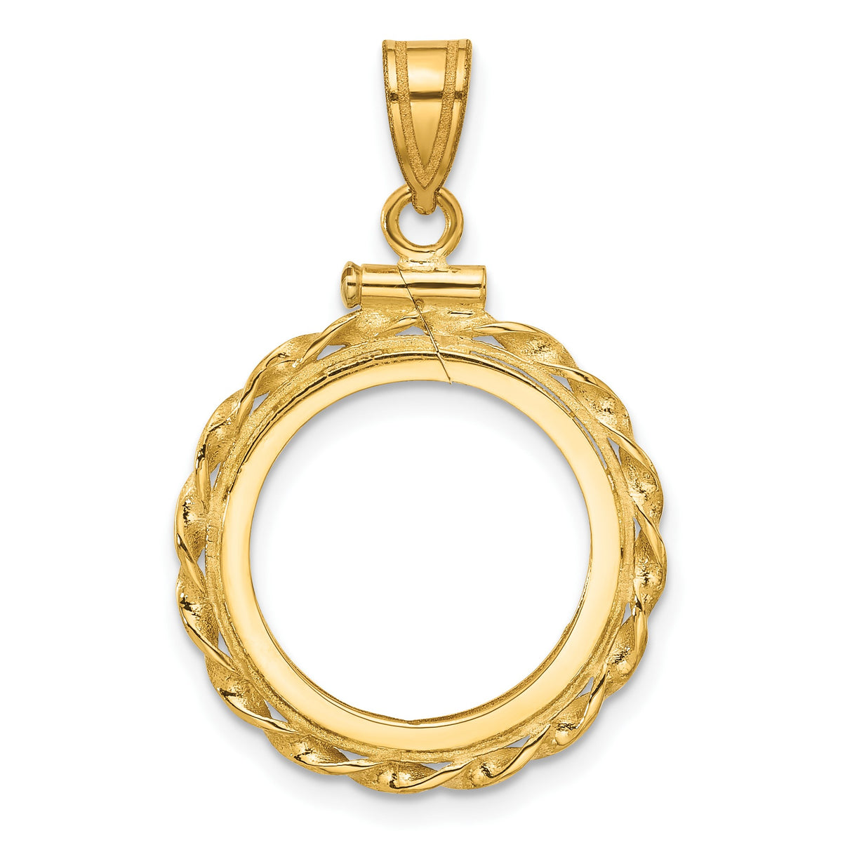 Australian 1/10 oz Gold Lunar $15 Coin Series 3 Coin Bezel Pendant Screw Top Wide Twisted Wire in 14k Yellow Gold