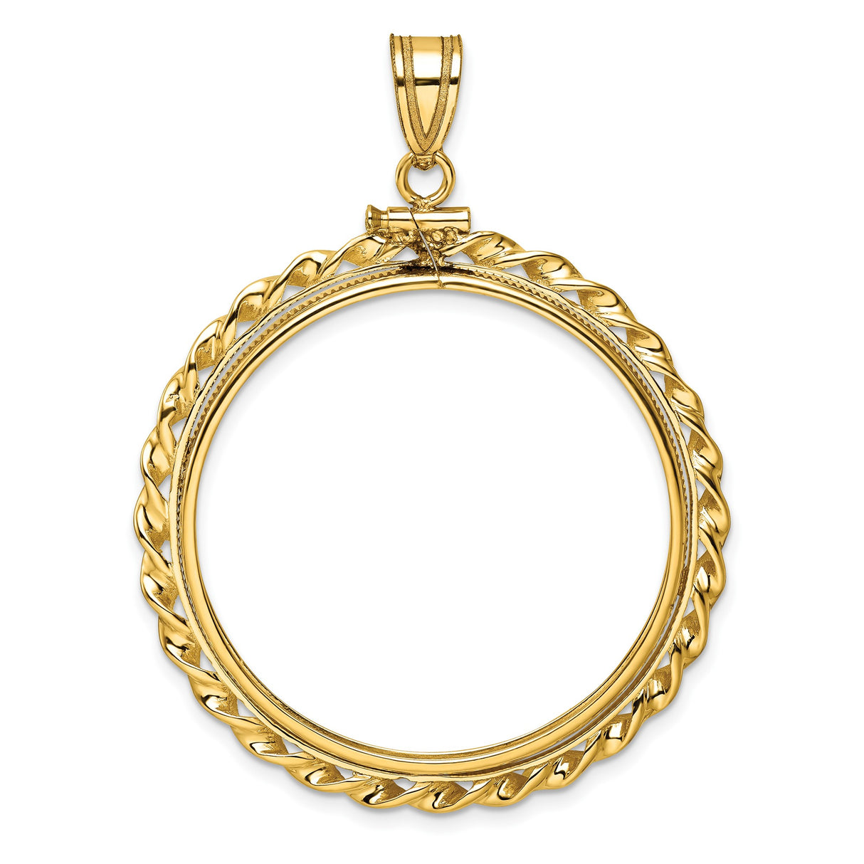 Australian 1 oz Gold Kangaroo $100 Coin Series 1 Coin Bezel Pendant Screw Top Wide Twisted Wire in 14k Yellow Gold