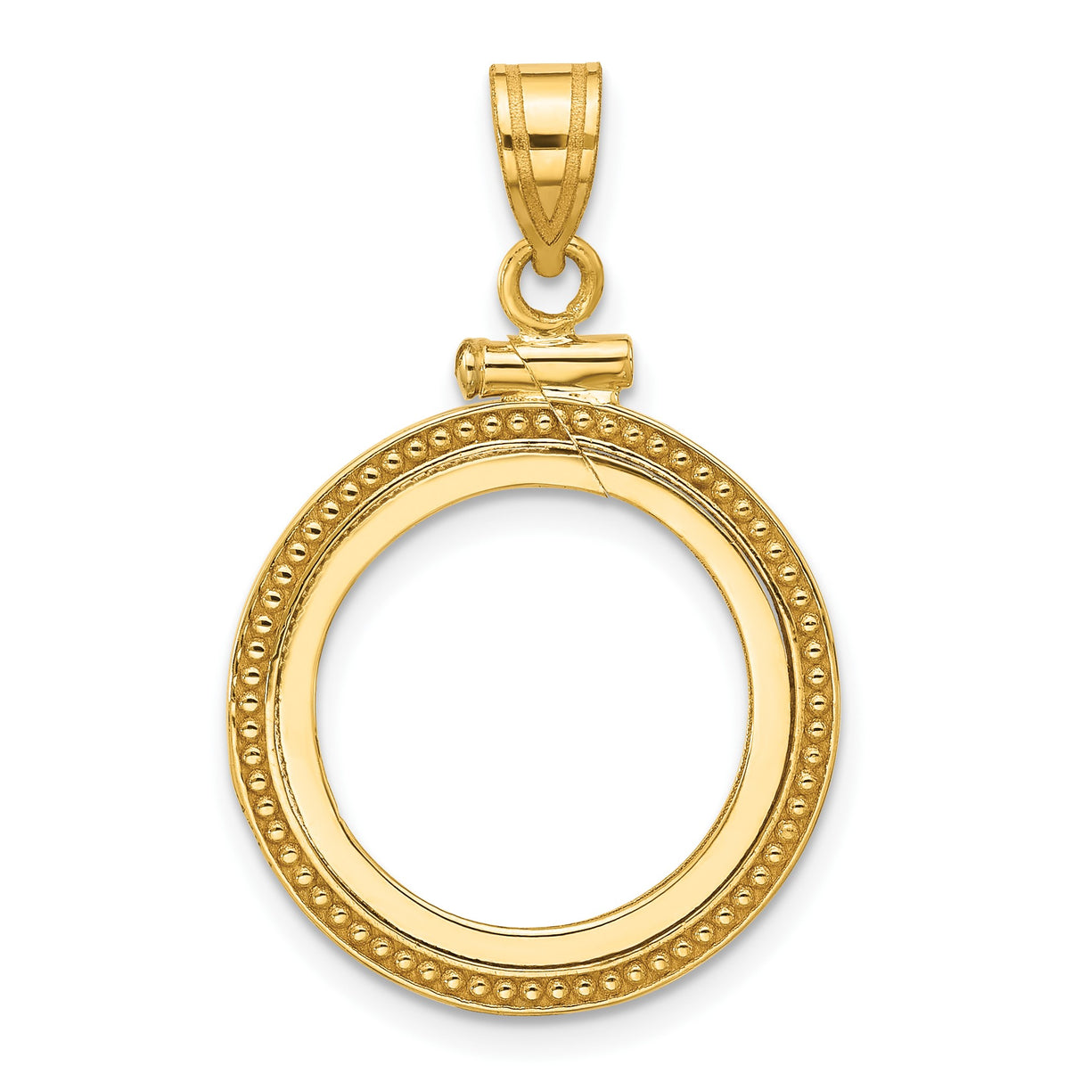 Australian 1/10 oz Gold Kangaroo $15 Coin Bezel Pendant Screw Top Beaded in 10k Yellow Gold