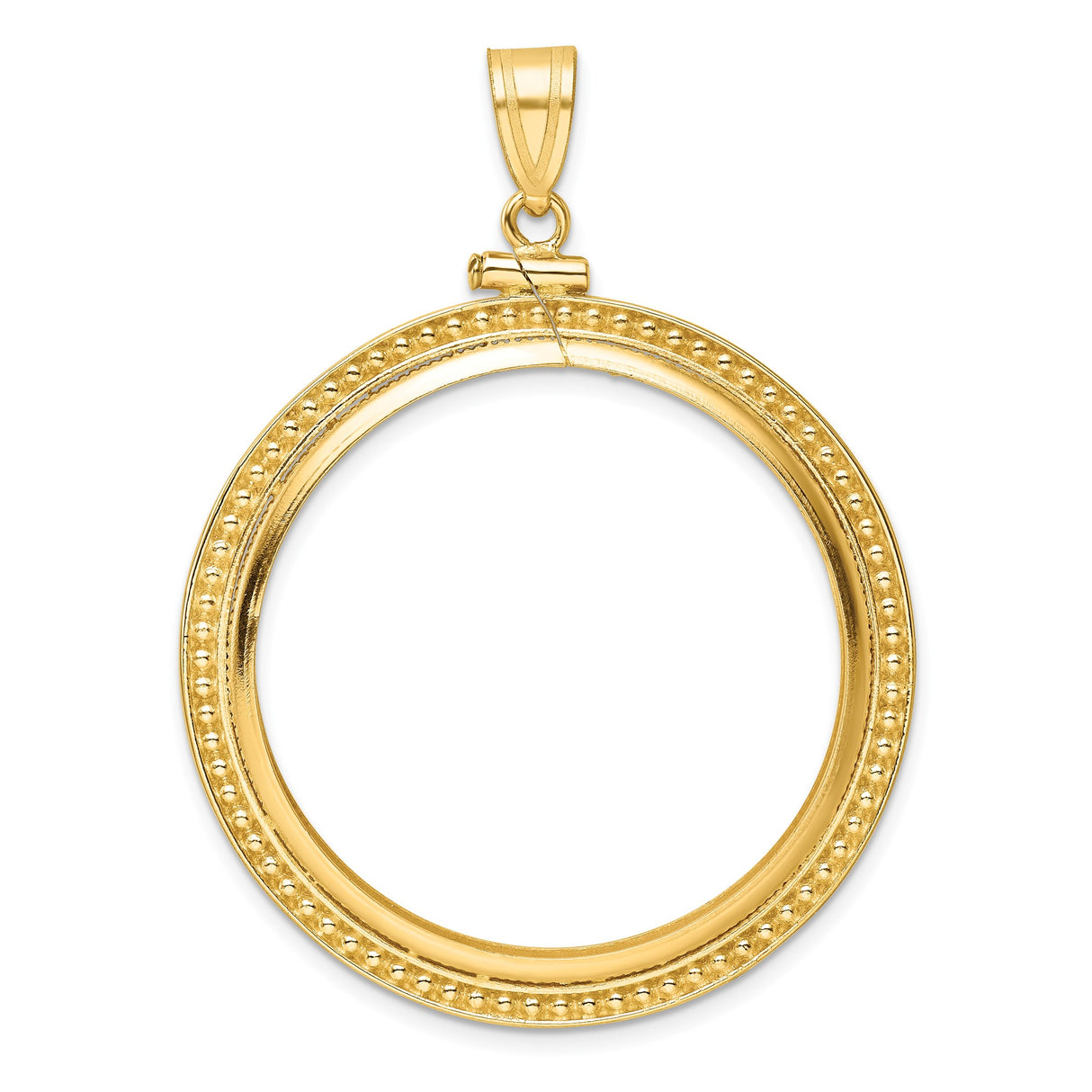 Isle of Man 1 oz Gold Cat 1 Crown Coin Bezel Pendant Screw Top Beaded Border in 14k Yellow Gold