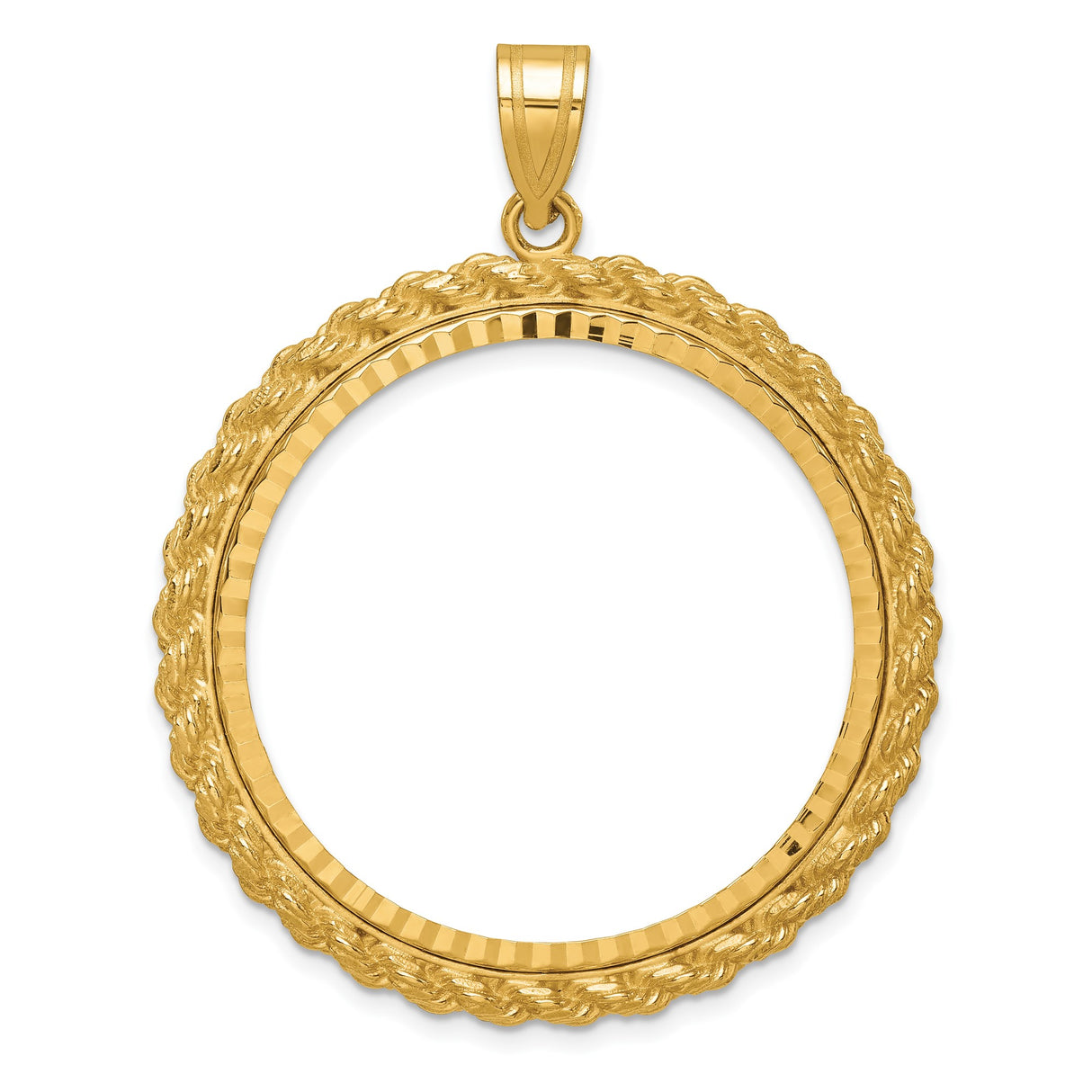 Isle of Man 1 oz Gold Cat 1 Crown Coin Bezel Pendant Prong Set Diamond-Cut Polished Rope in 10k Yellow Gold
