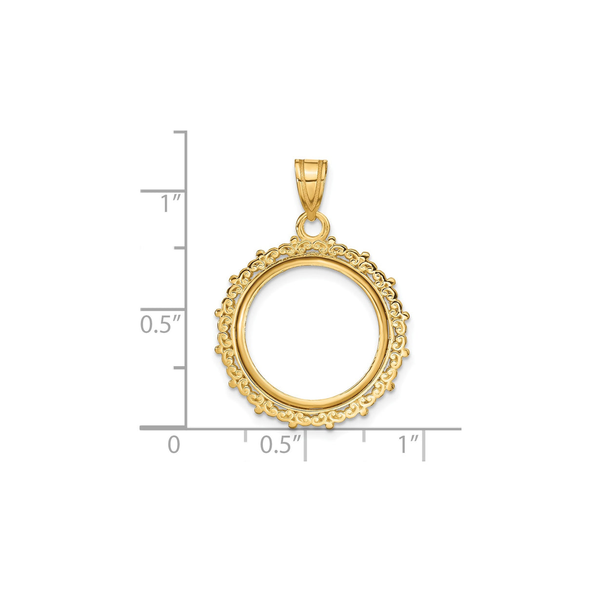Australian 1/10 oz Gold Kangaroo $15 Coin Bezel Pendant Prong Set Fancy Scroll in 14k Yellow Gold