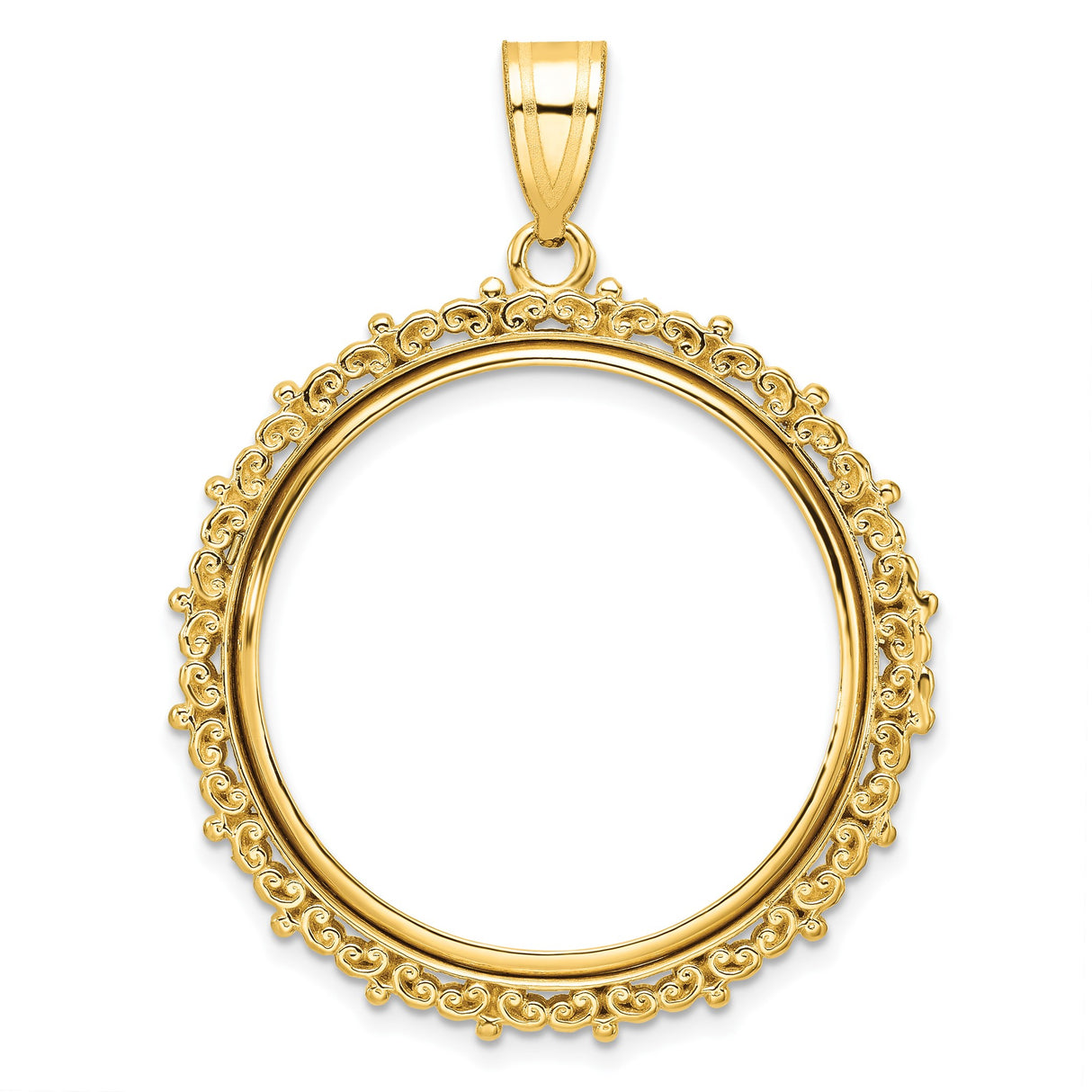 US 1/2 oz Platinum American Eagle $50 Coin Bezel Pendant Prong Set Fancy Scroll in 14k Yellow Gold