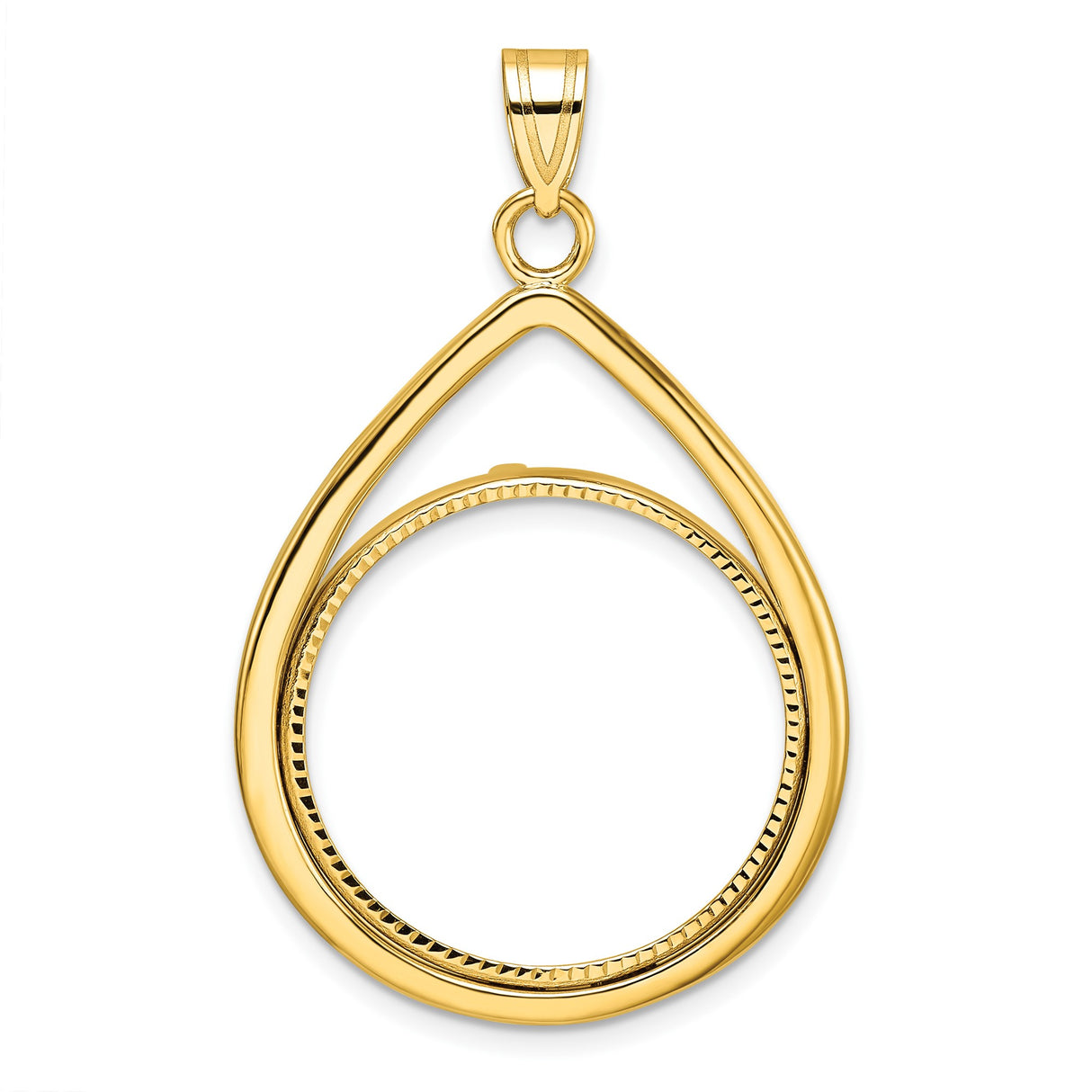 US 1/4 oz Platinum American Eagle $25 Coin Bezel Pendant Prong Set Diamond-Cut Teardrop in 14k Yellow Gold