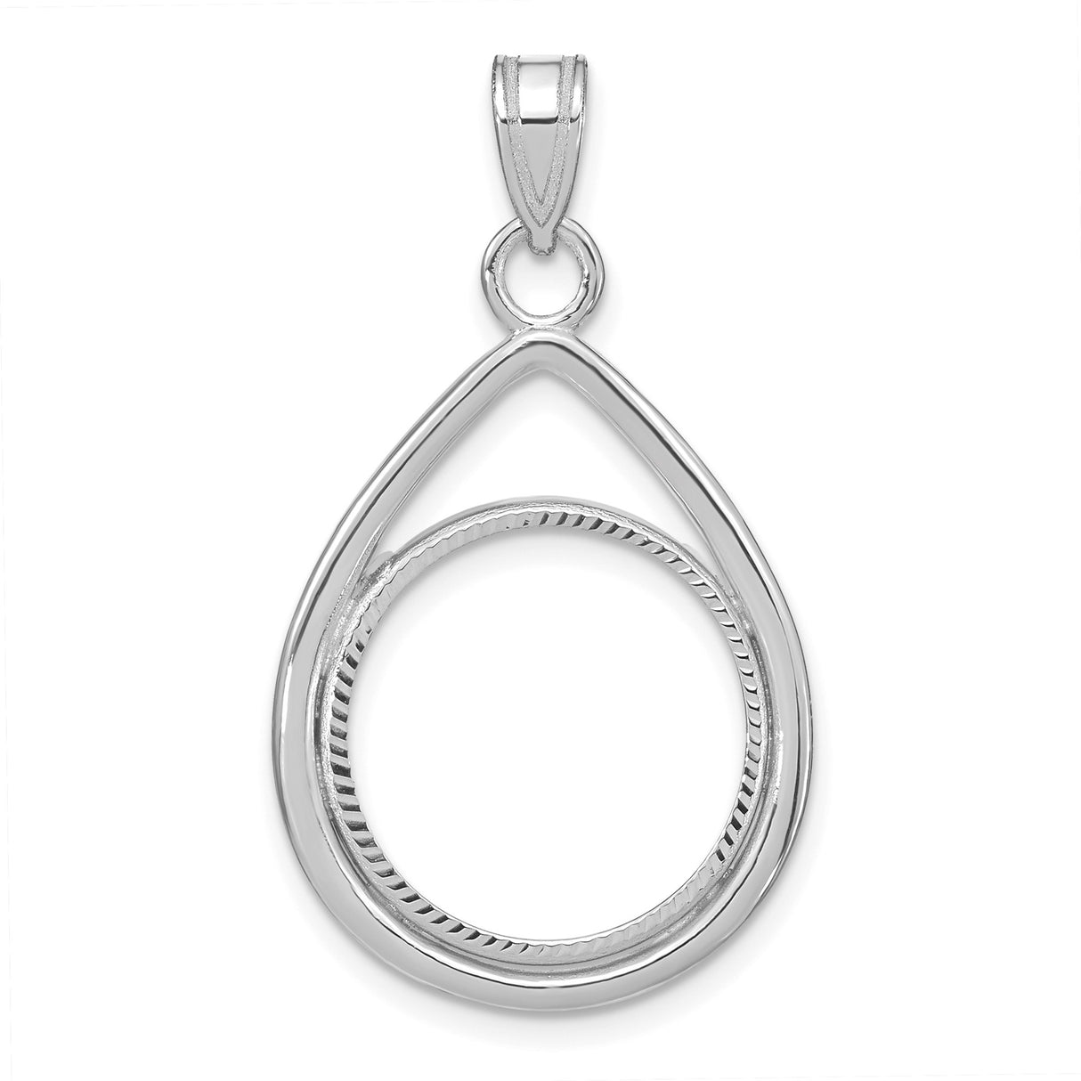 Australian 1/10 oz Gold Lunar $15 Coin Series 3 Coin Bezel Pendant Prong Set Diamond-Cut Teardrop in 14k White Gold