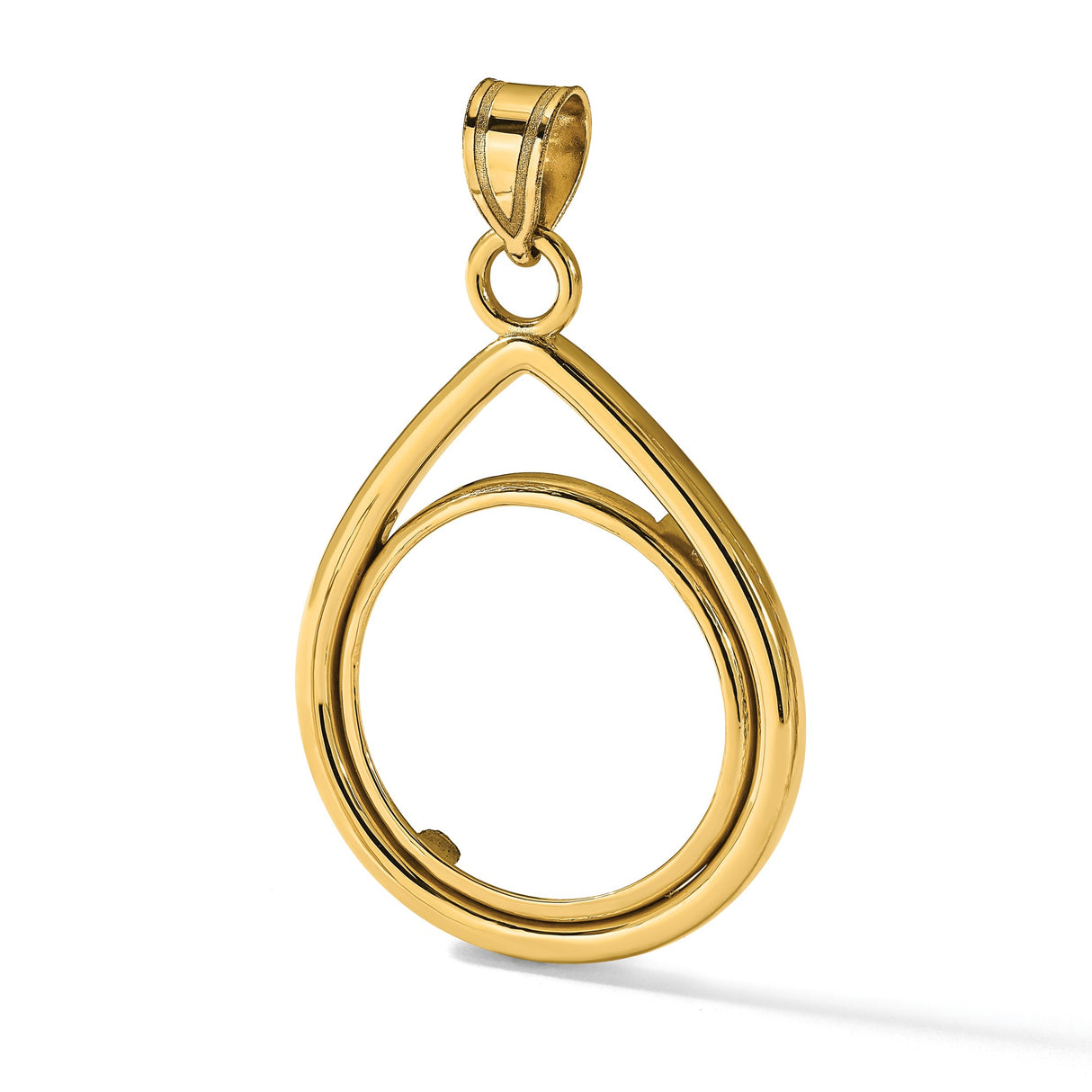 Australian 1/10 oz Gold Lunar $15 Coin Series 3 Coin Bezel Pendant Prong Set Teardrop in 14k Yellow Gold