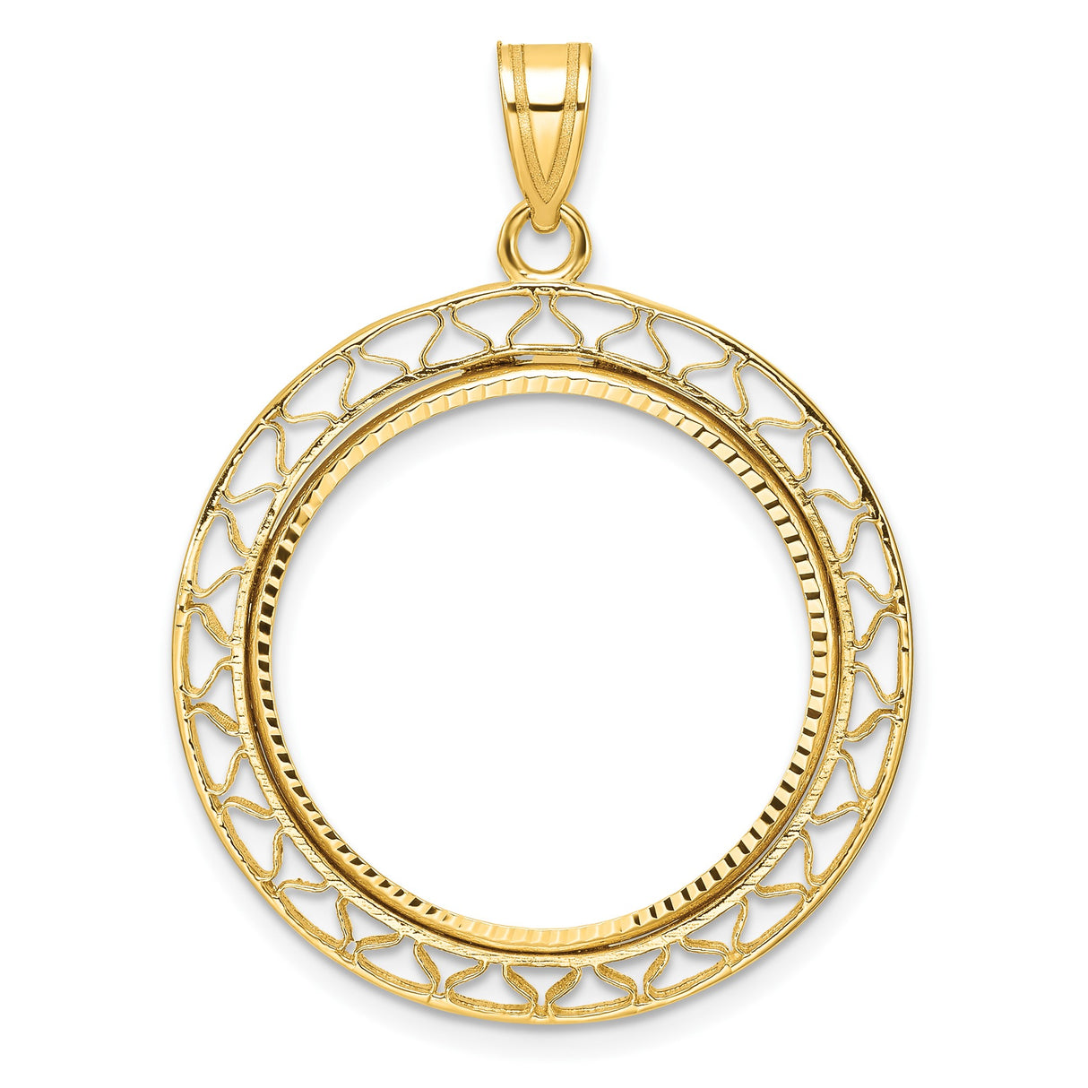 US 1/4 oz Platinum American Eagle $25 Coin Bezel Pendant Prong Set Fancy Wire Diamond-Cut Border in 14k Yellow Gold