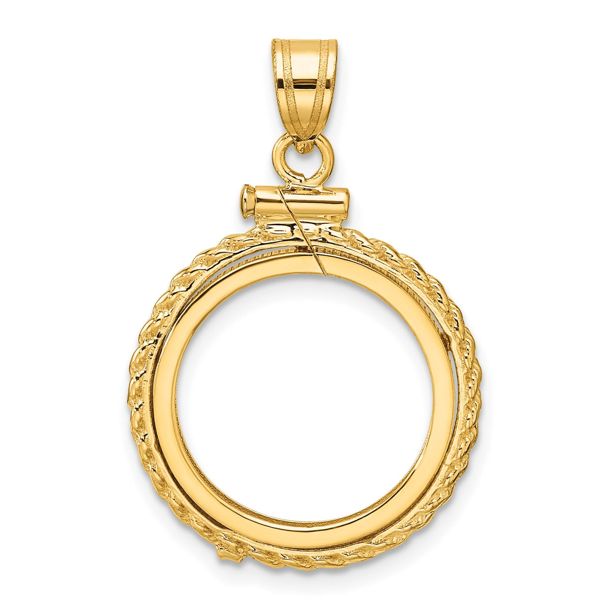 Australian 1/10 oz Gold Koala $15 Coin Bezel Pendant Screw Top Polished Rope in 14k Yellow Gold