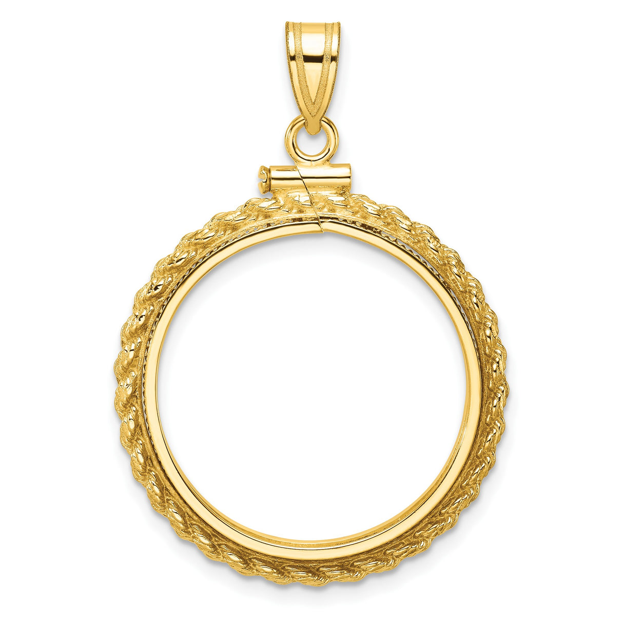 US 1/4 oz Platinum American Eagle $25 Coin Bezel Pendant Screw Top Polished Rope in 10k Yellow Gold