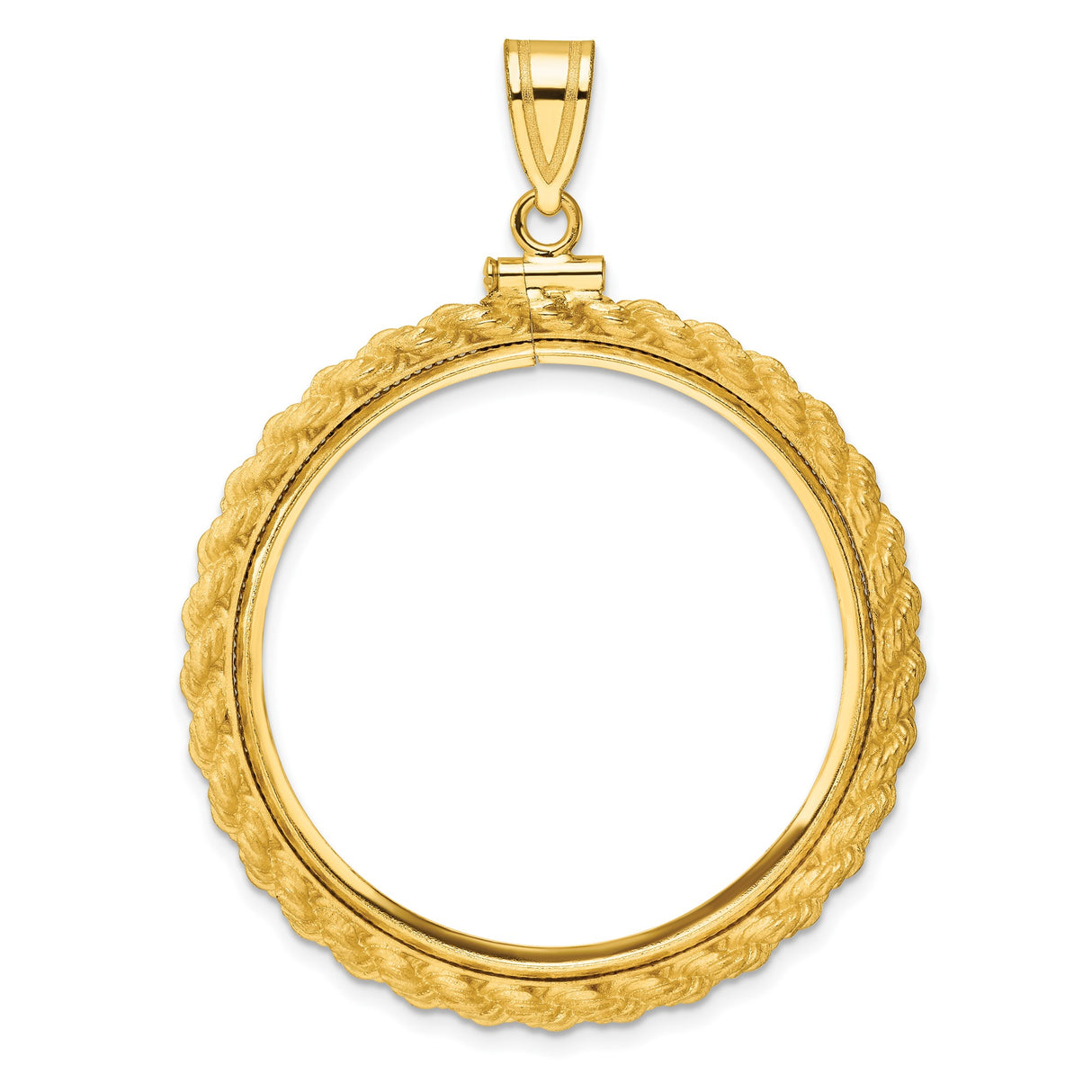 Isle of Man 1 oz Gold Noble £5 Coin Series 2 Coin Bezel Pendant Screw Top Polished Rope in 14k Yellow Gold
