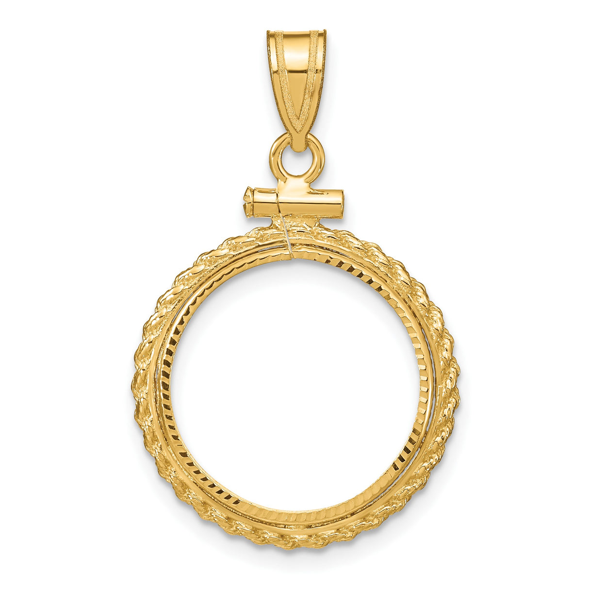 Australian 1/10 oz Gold Koala $15 Coin Bezel Pendant Screw Top Diamond-Cut Polished Rope in 10k Yellow Gold