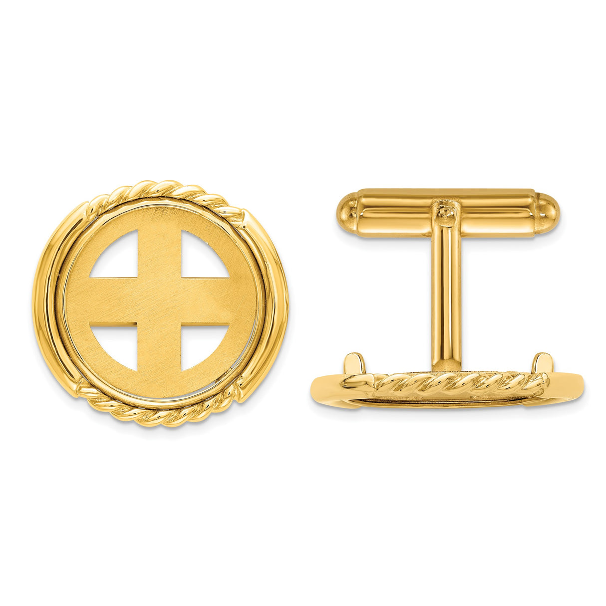 Australian 1/10 oz Gold Lunar $15 Coin Series 3 Coin Bezel Cuff Links Prong Set Twisted Rope in 14k Yellow Gold