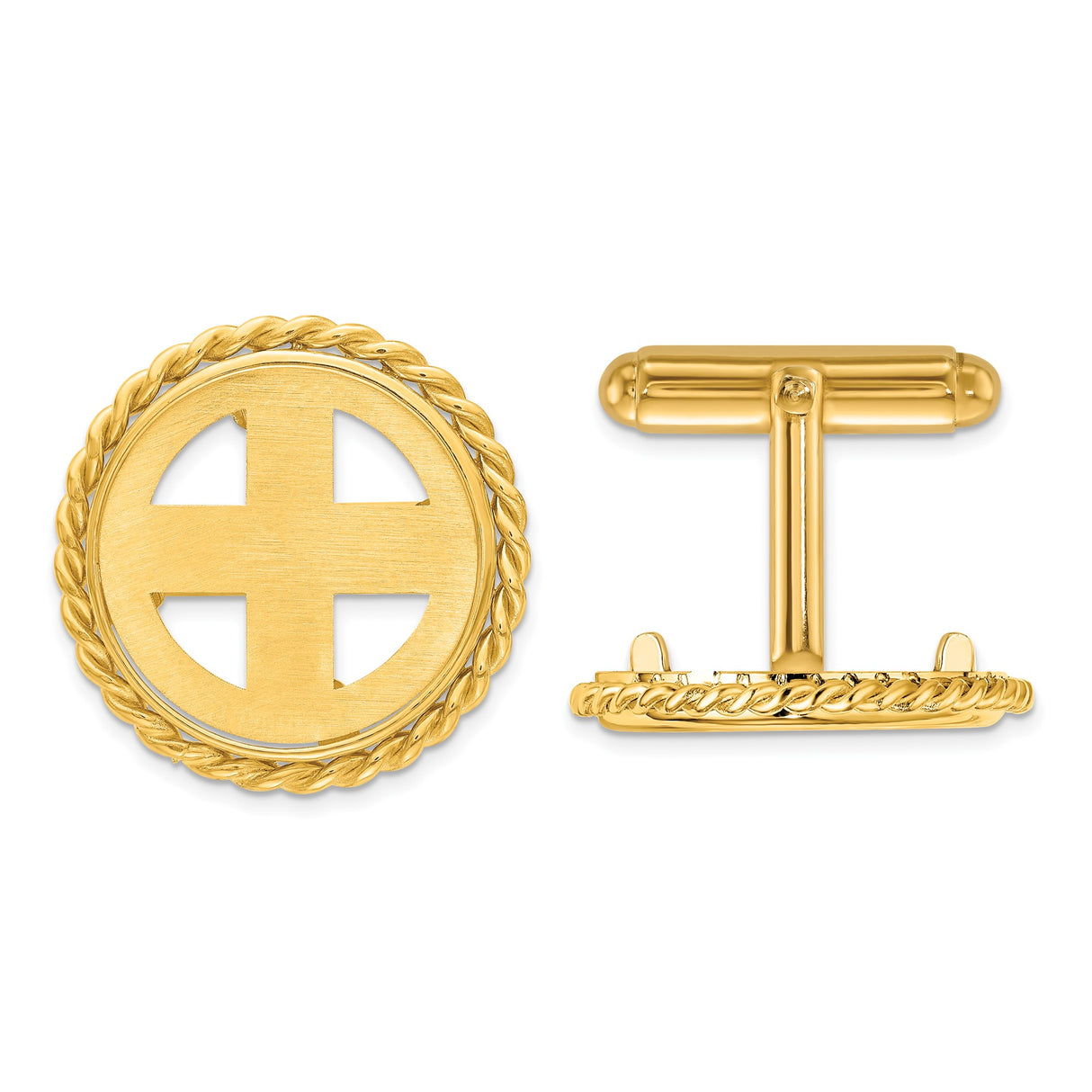 Isle of Man 1/10 oz Gold Cat Coin Bezel Cuff Links Prong Set Twisted Rope in 14k Yellow Gold