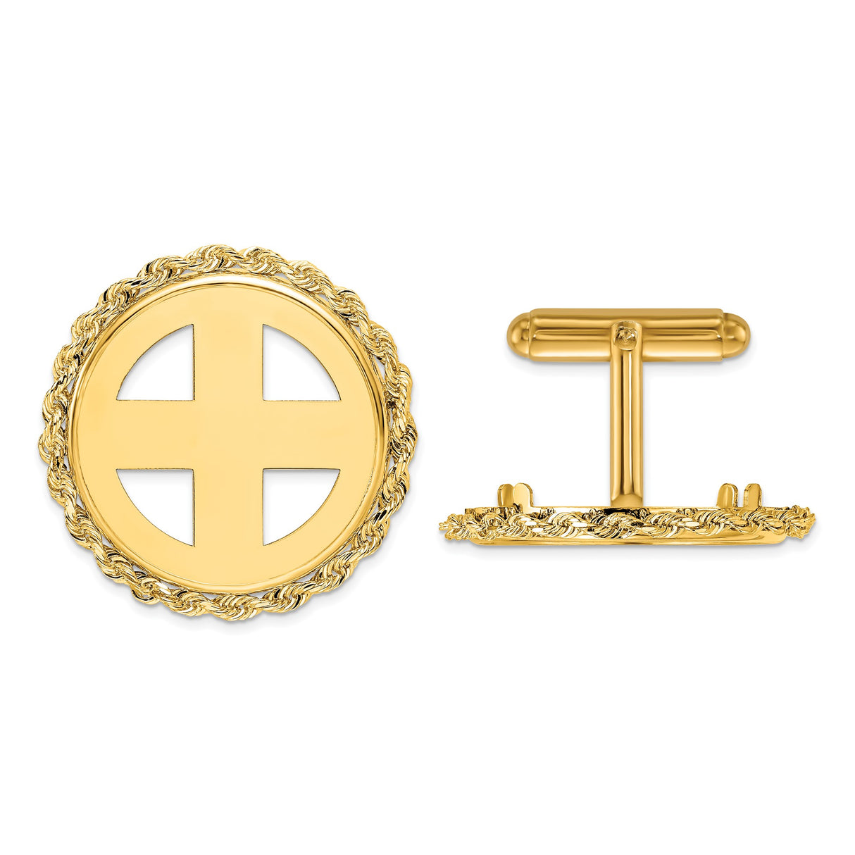 US 1/4 oz Platinum American Eagle $25 Coin Bezel Cuff Links Prong Set Polished Rope in 14k Yellow Gold