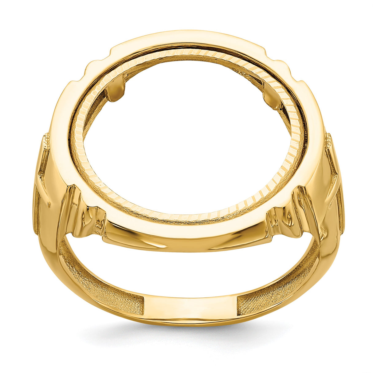 Australian 1/10 oz Gold Kangaroo $15 Coin Bezel Ring Prong Set Mens Diamond-Cut Cross Sides in 14k Yellow Gold