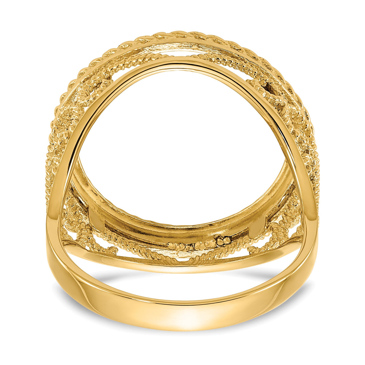 Australian 1/10 oz Gold Lunar $15 Coin Series 3 Coin Bezel Ring Prong Set Diamond-Cut Twisted Wire Scroll in 14k Yellow Gold