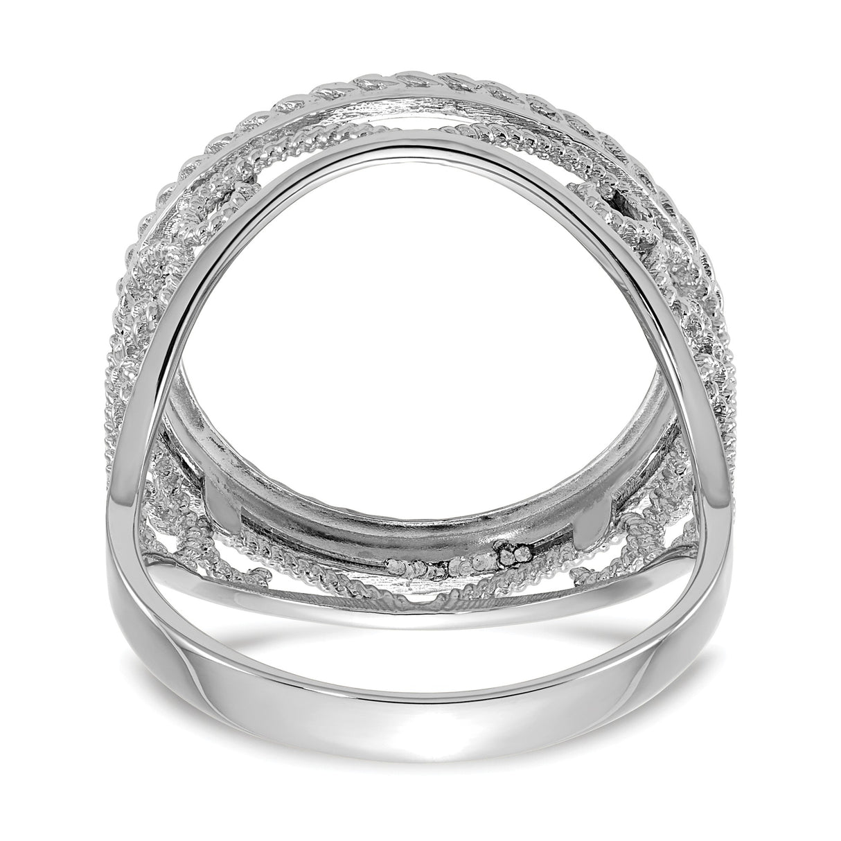 Australian 1/10 oz Gold Lunar $15 Coin Series 3 Coin Bezel Ring Prong Set Diamond-Cut Twisted Wire Scroll in 14k White Gold