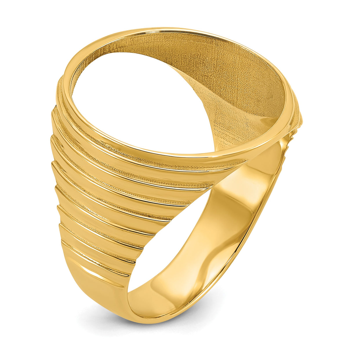 Australian 1/10 oz Gold Lunar $15 Coin Series 3 Coin Bezel Ring Prong Set Mens Diamond-cut Ribbed Edge in 10k Yellow Gold