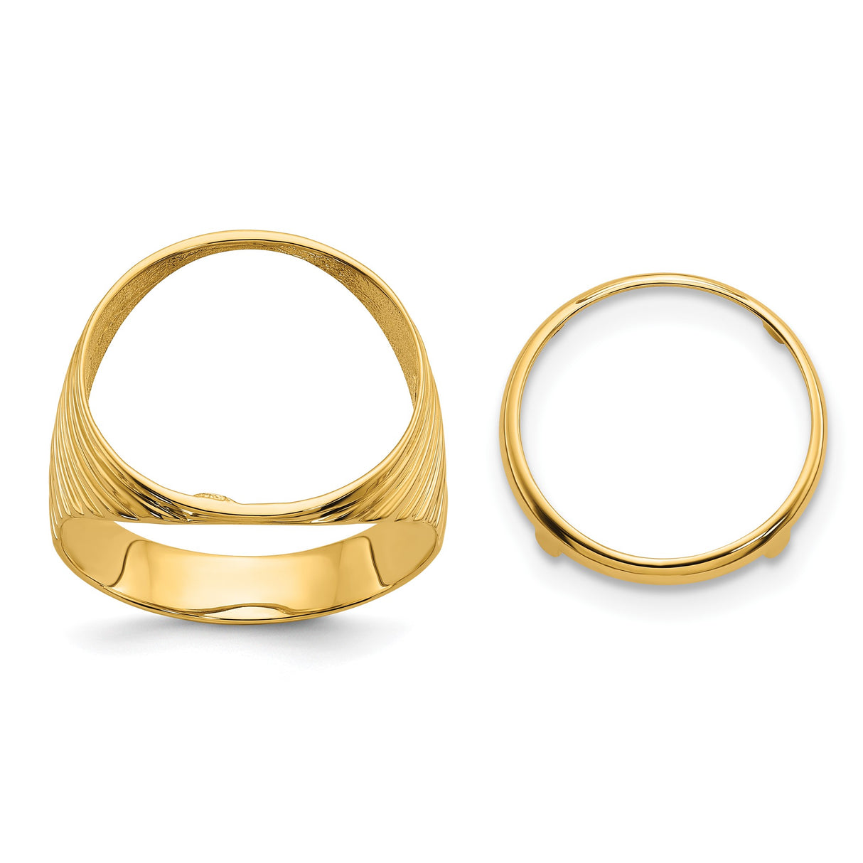 Australian 1/10 oz Gold Koala $15 Coin Bezel Ring Prong Set Mens Ribbed Edge in 14k Yellow Gold