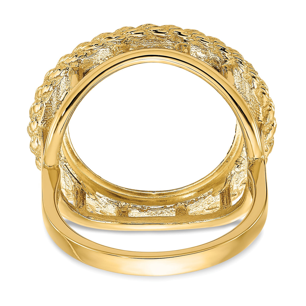 Australian 1/10 oz Gold Kangaroo $15 Coin Bezel Ring Prong Set Diamond-Cut Rope Edge in 14k Yellow Gold