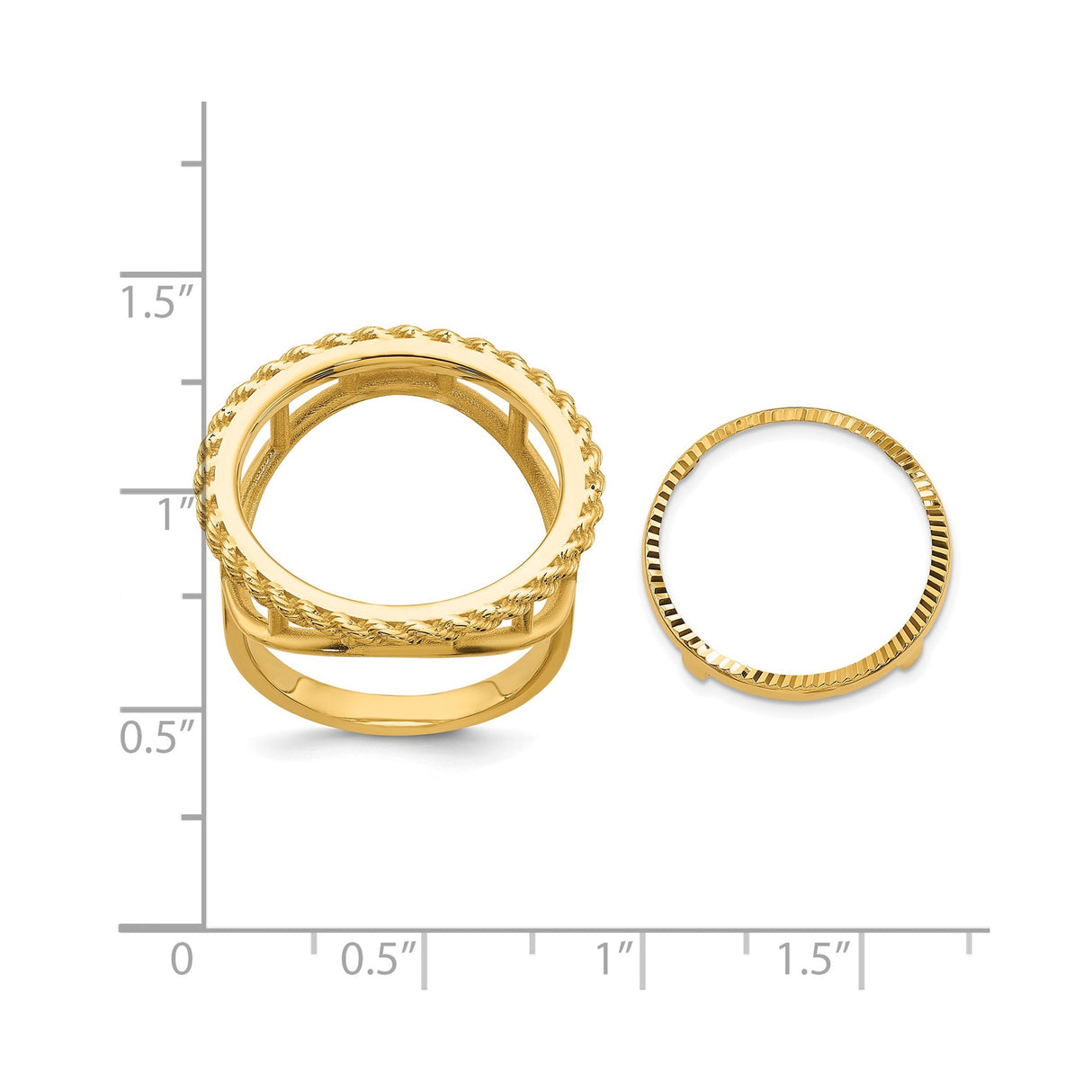 Australian 1/10 oz Gold Lunar $15 Coin Series 3 Coin Bezel Ring Prong Set Diamond-Cut Rope Edge in 14k Yellow Gold