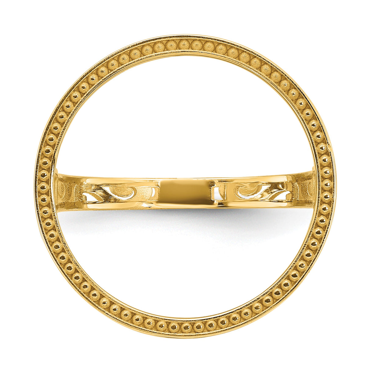 Australian 1/10 oz Gold Lunar $15 Coin Series 3 Coin Bezel Ring Prong Set Diamond-cut with Filigree Sides in 14k Yellow Gold