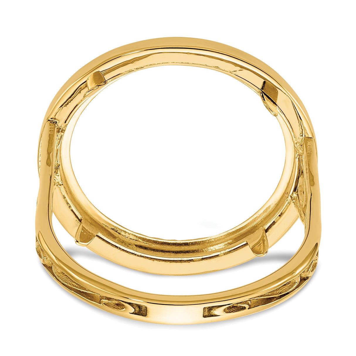 Australian 1/10 oz Gold Lunar $15 Coin Series 3 Coin Bezel Ring Prong Set Diamond-cut with Filigree Sides in 14k Yellow Gold