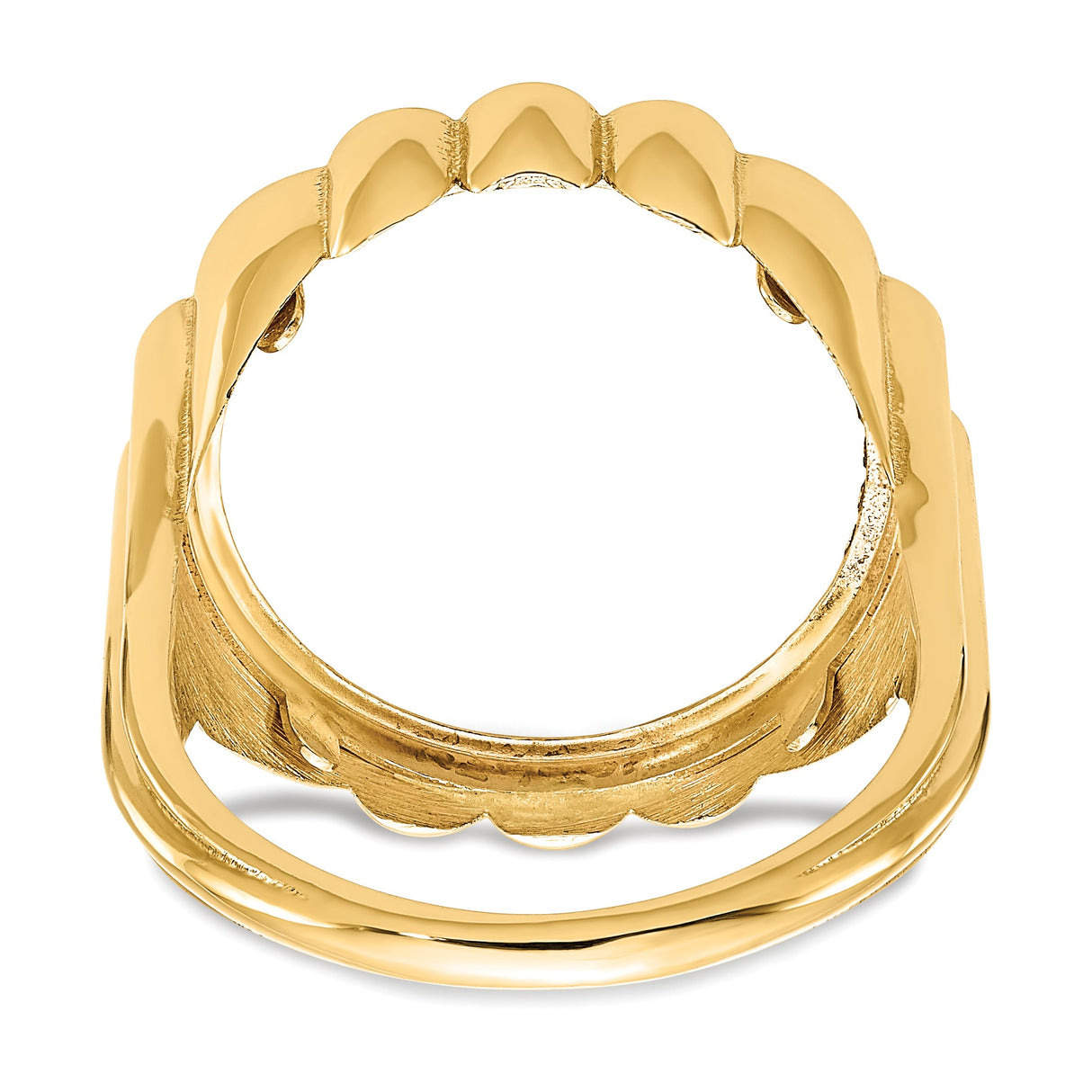 Australian 1/10 oz Gold Lunar $15 Coin Series 3 Coin Bezel Ring Prong Set Diamond-cut Fluted in 14k Yellow Gold