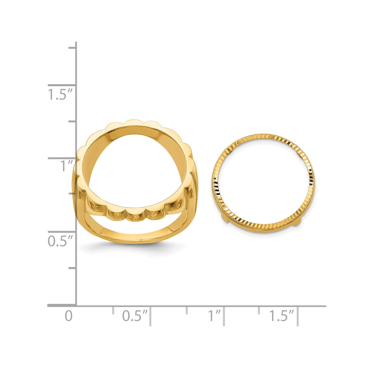 Australian 1/10 oz Gold Kangaroo $15 Coin Bezel Ring Prong Set Diamond-cut Fluted in 14k Yellow Gold