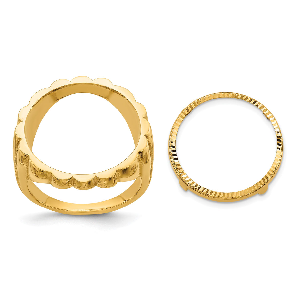Australian 1/10 oz Gold Lunar $15 Coin Series 3 Coin Bezel Ring Prong Set Diamond-cut Fluted in 10k Yellow Gold