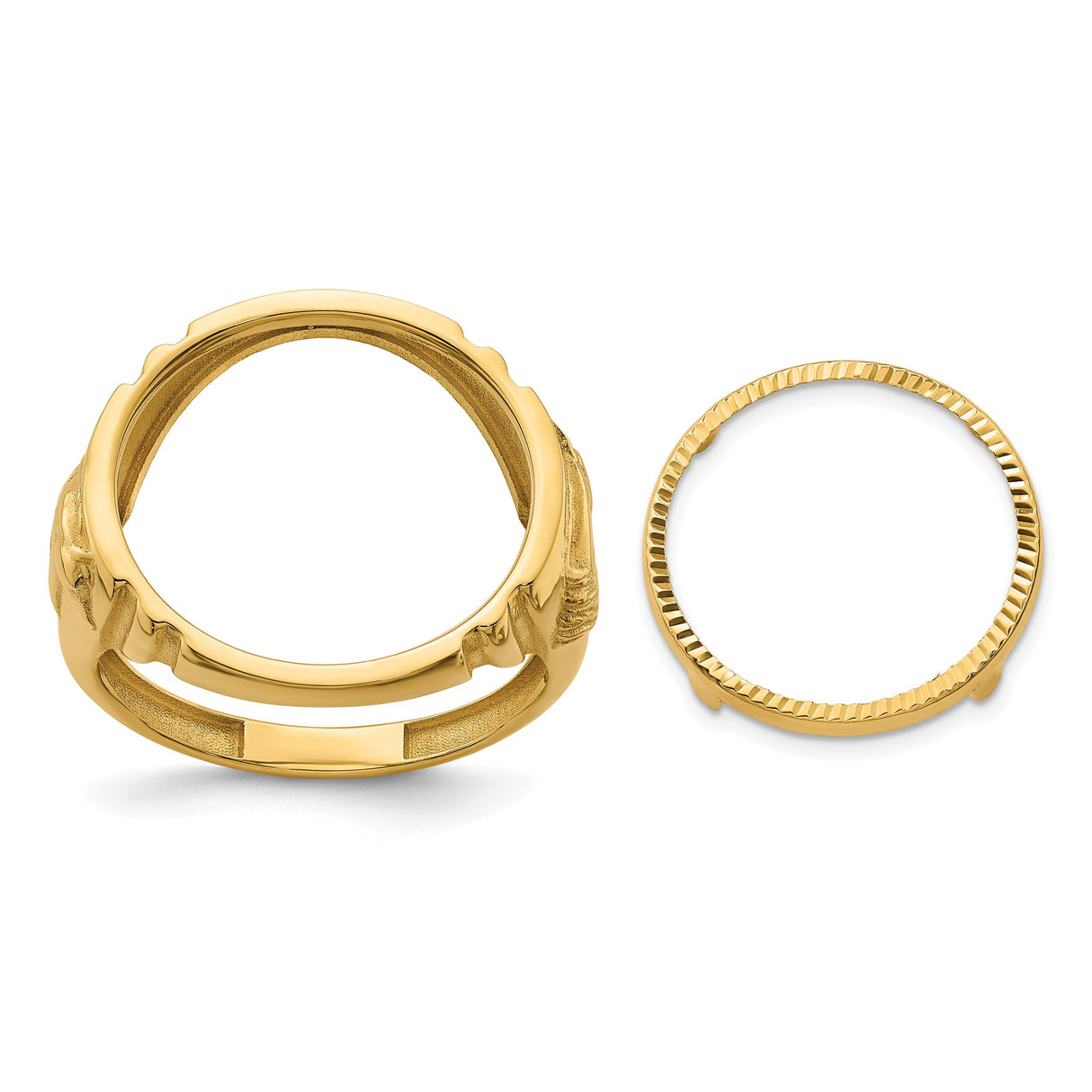 Australian 1/10 oz Gold Kangaroo $15 Coin Bezel Ring Prong Set Mens Diamond-Cut Horse Sides in 14k Yellow Gold