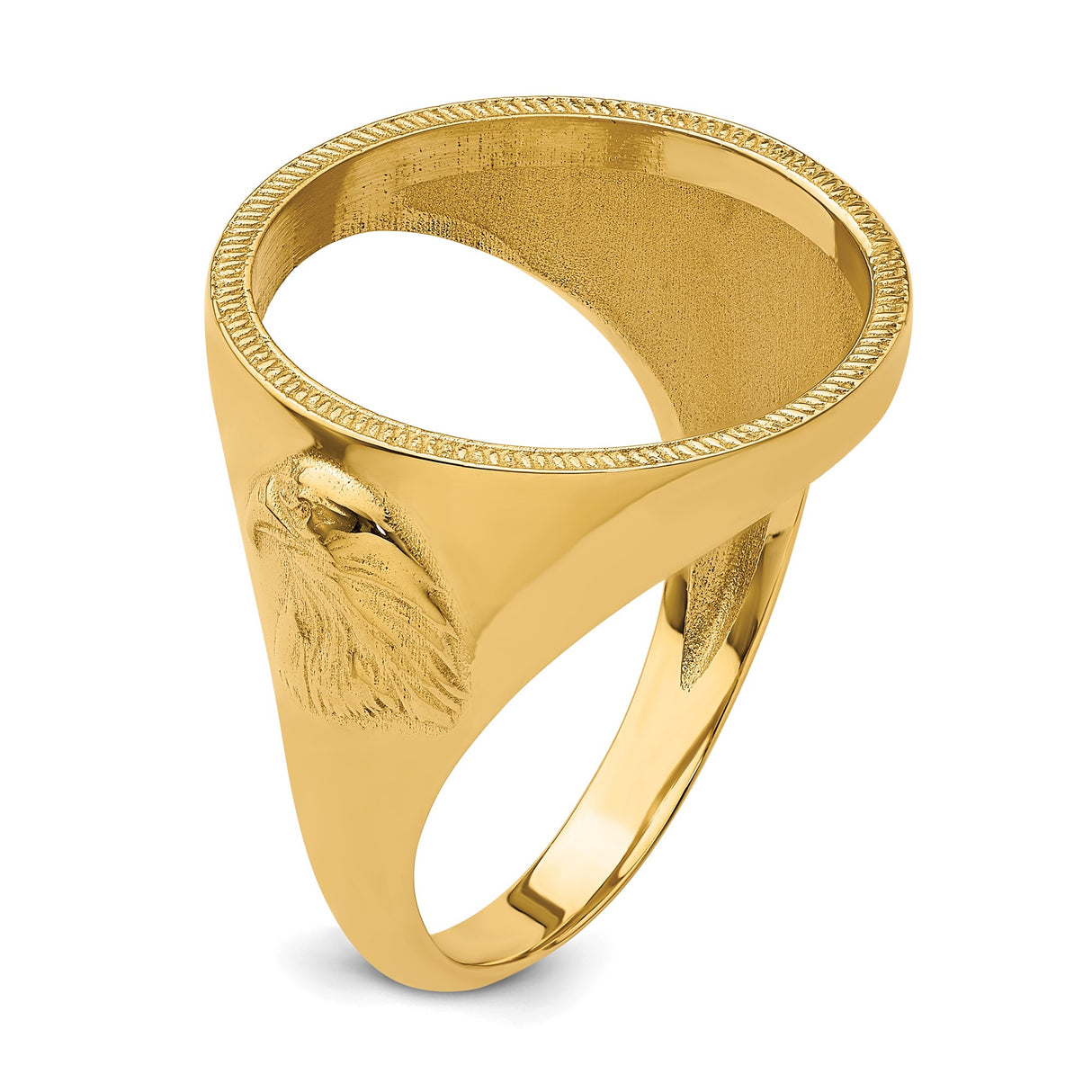 Australian 1/10 oz Gold Lunar $15 Coin Series 3 Coin Bezel Ring Prong Set Mens Diamond-Cut Eagle Side in 14k Yellow Gold