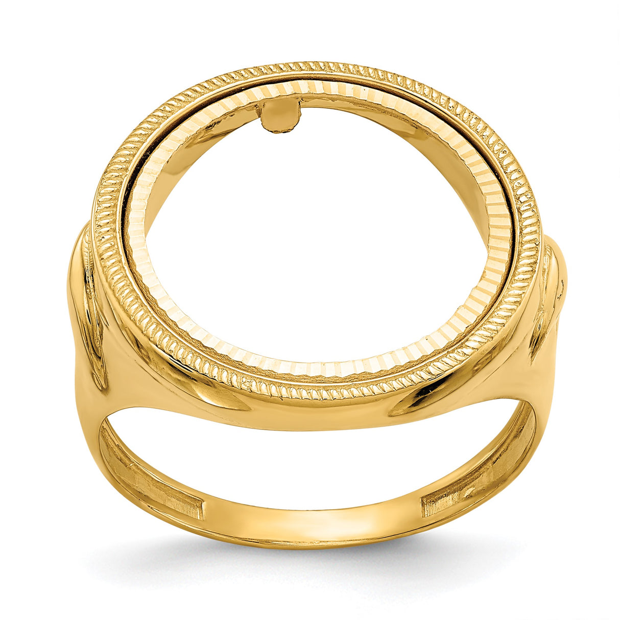 Australian 1/10 oz Gold Lunar $15 Coin Series 3 Coin Bezel Ring Prong Set Mens Diamond-Cut Eagle Side in 14k Yellow Gold