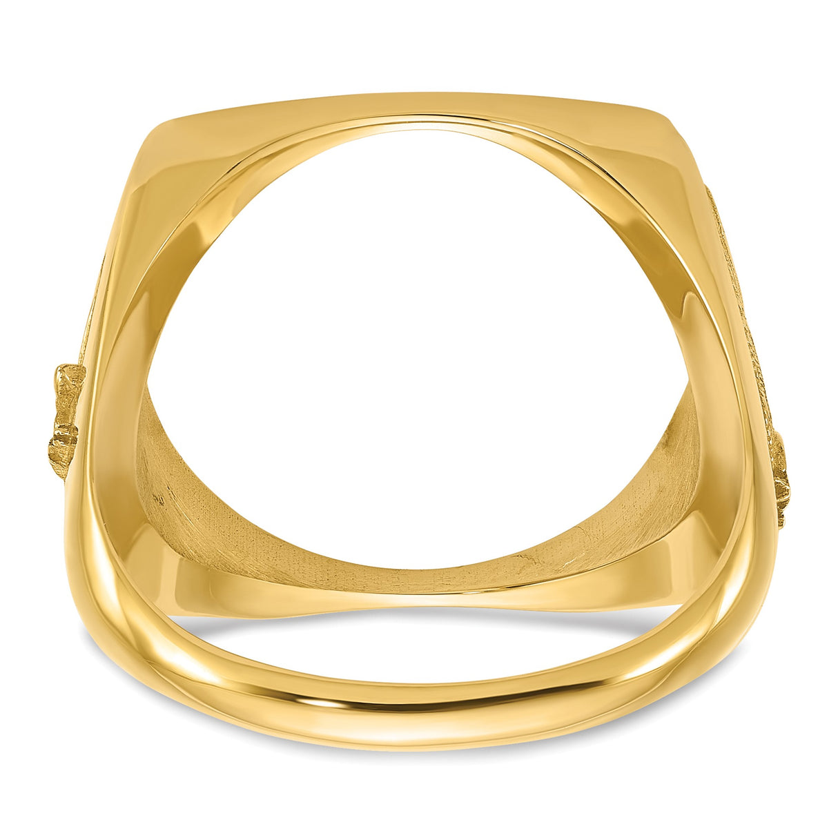 Australian 1/10 oz Gold Lunar $15 Coin Series 3 Coin Bezel Ring Prong Set Mens Diamond-Cut Flying Eagle Side Square Shaped in 14k Yellow Gold