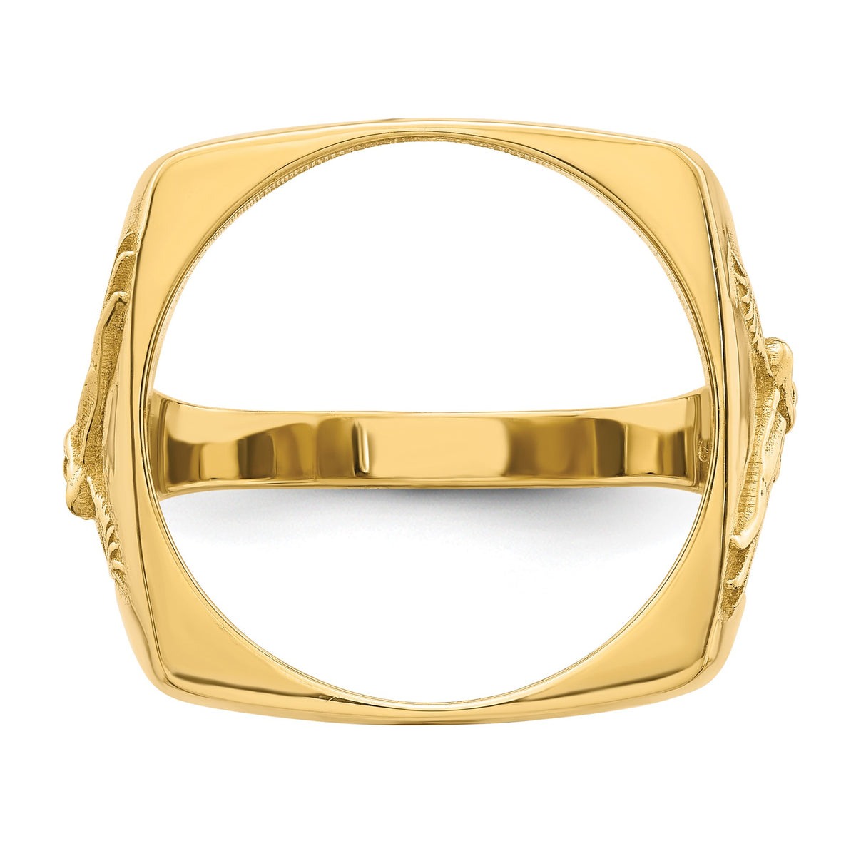 Australian 1/10 oz Gold Kangaroo $15 Coin Bezel Ring Prong Set Mens Flying Eagle Side Square Shaped in 14k Yellow Gold