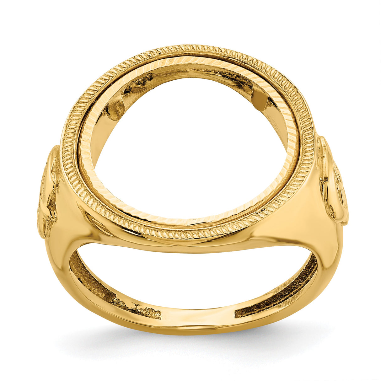 Australian 1/10 oz Gold Kangaroo $15 Coin Bezel Ring Prong Set Mens Diamond-cut Masonic Sides in 14k Yellow Gold