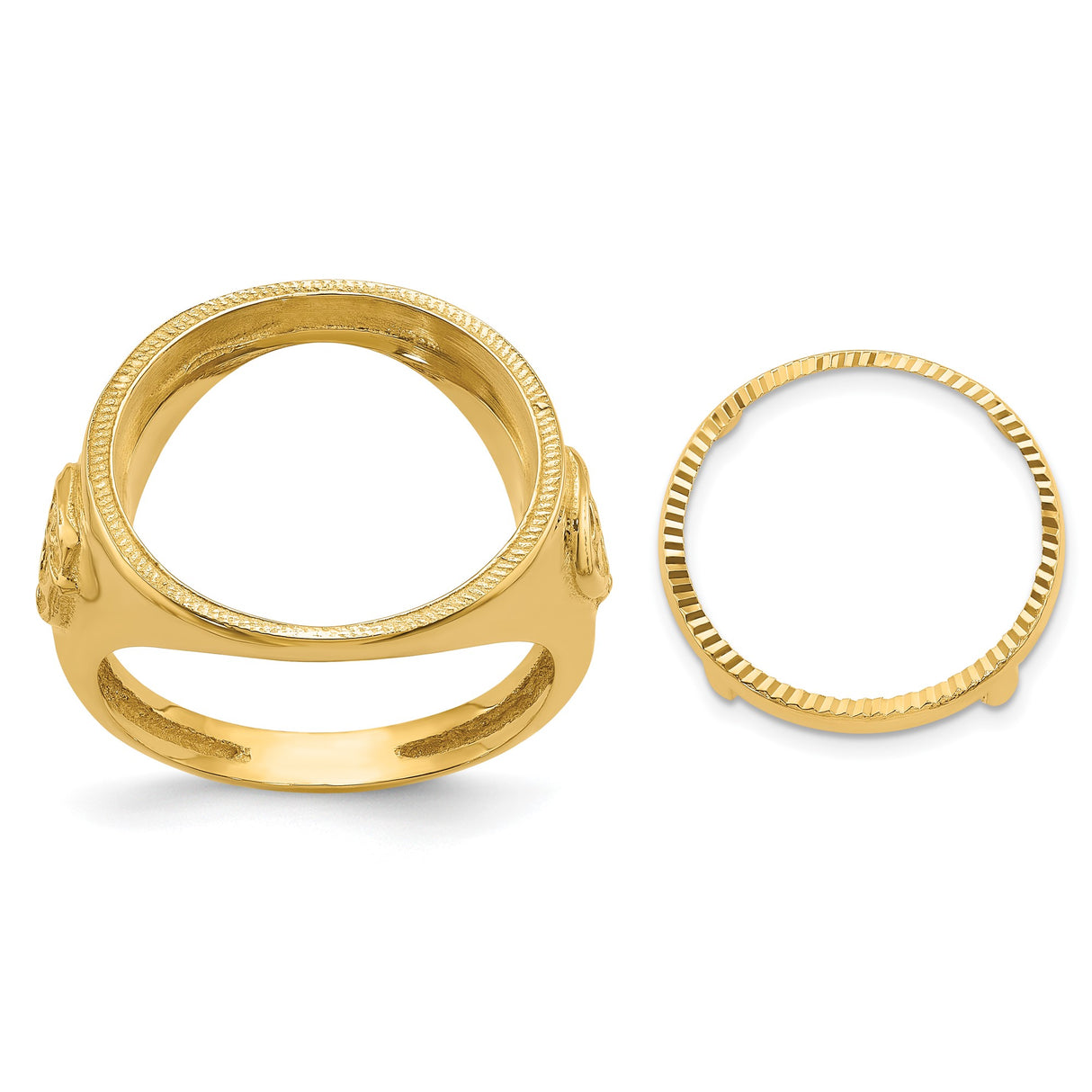 Australian 1/10 oz Gold Lunar $15 Coin Series 3 Coin Bezel Ring Prong Set Mens Diamond-cut Masonic Sides in 14k Yellow Gold