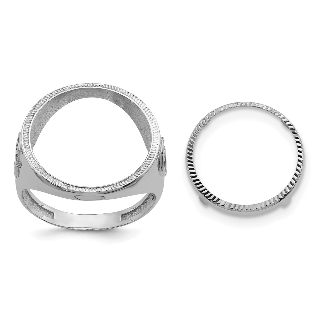 Australian 1/10 oz Gold Lunar $15 Coin Series 3 Coin Bezel Ring Prong Set Mens Diamond-cut Masonic Sides in 14k White Gold