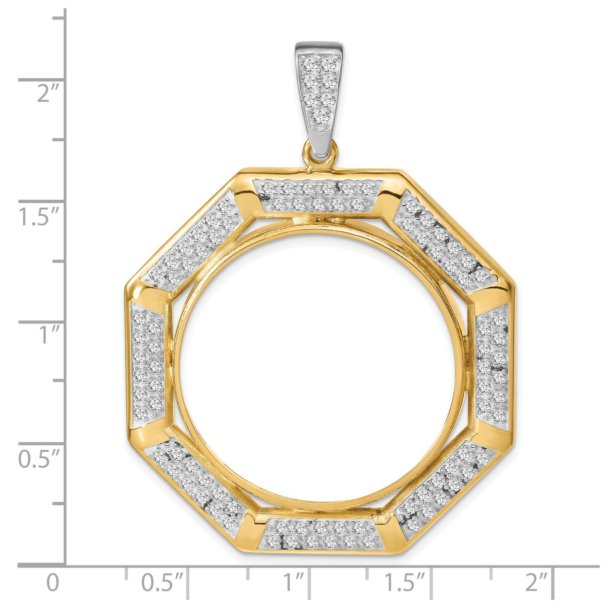 14k Multi-Tone Gold coin bezel for Isle of Man 1/2 Crown Cat — size reference (ruler)