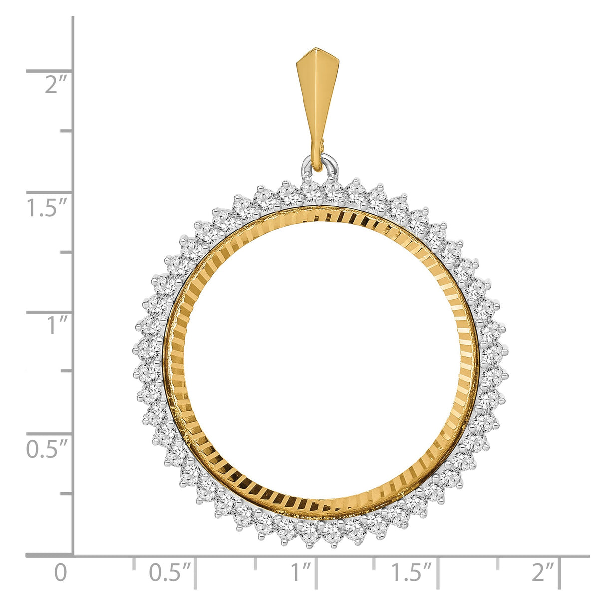 14k Multi-Tone Gold coin bezel for UK £100 Britannia Series 3 — size reference (ruler)