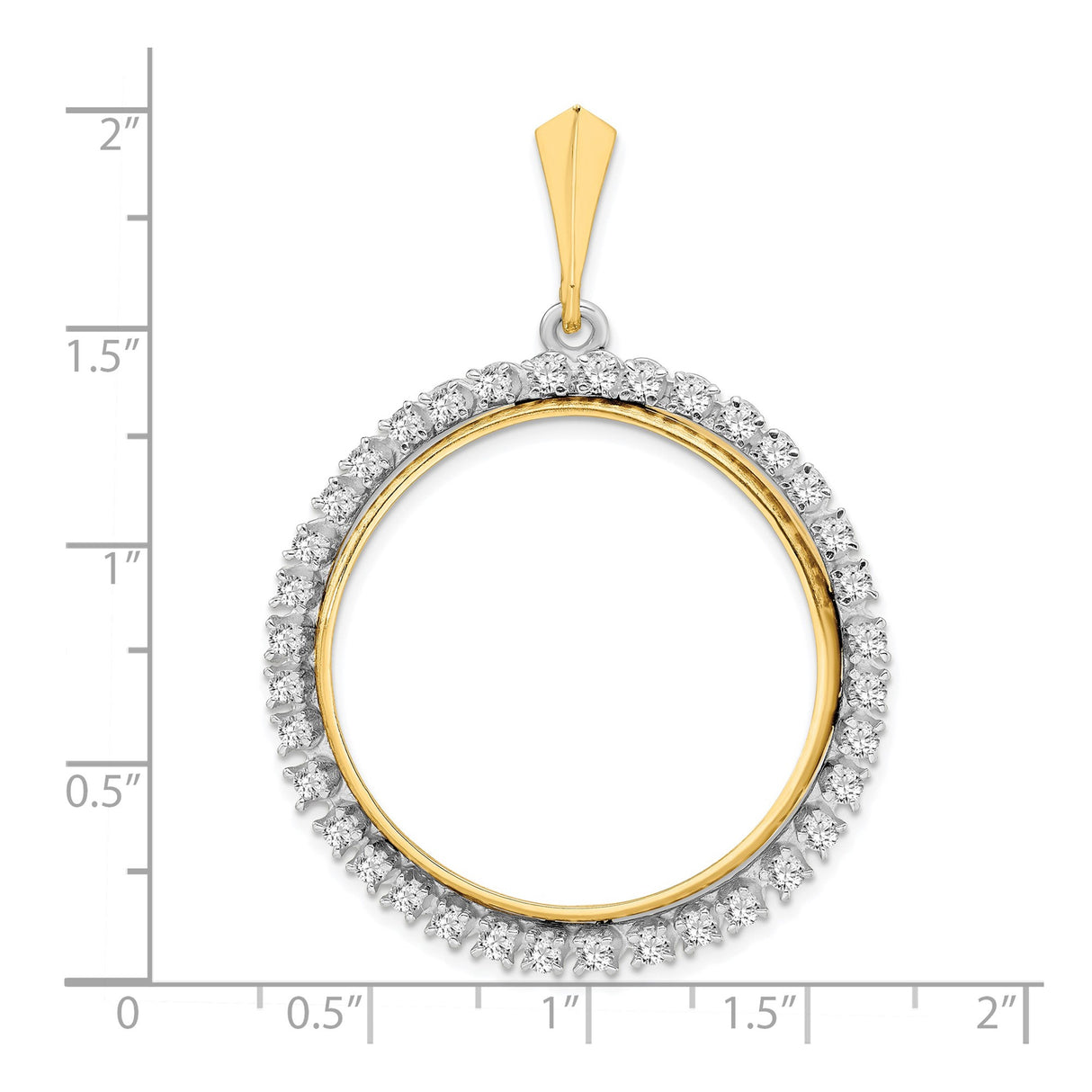 30 mm 14k Multi-Tone Gold coin bezel pendant for Canadian $50 Maple Leaf — size reference (ruler)