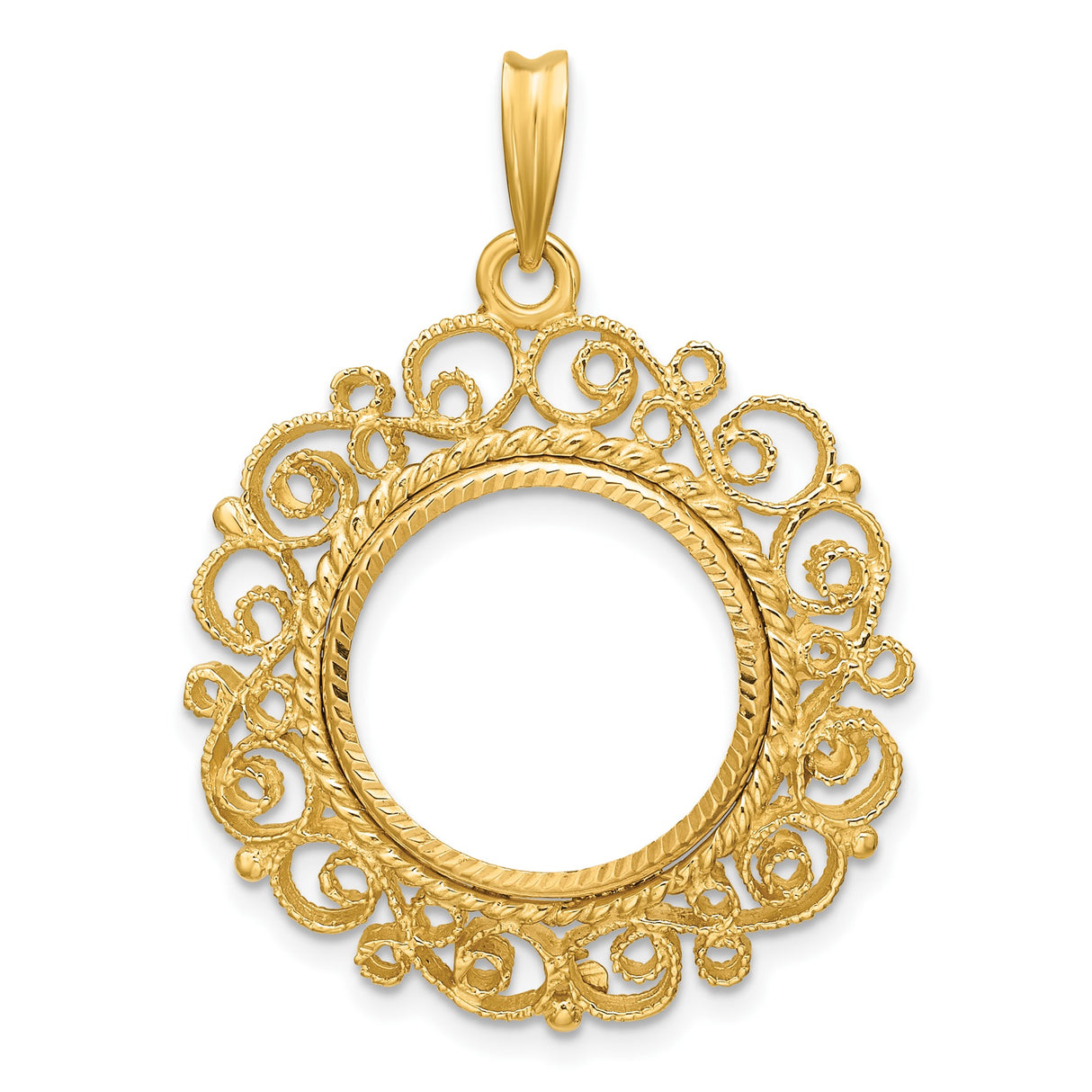 16 mm 14k Yellow Gold coin bezel pendant for Canadian $5 Maple Leaf