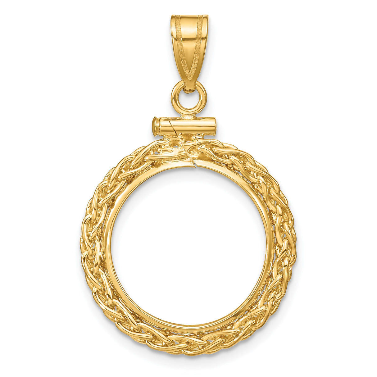 16 mm 14k Yellow Gold coin bezel pendant for Canadian $5 Maple Leaf