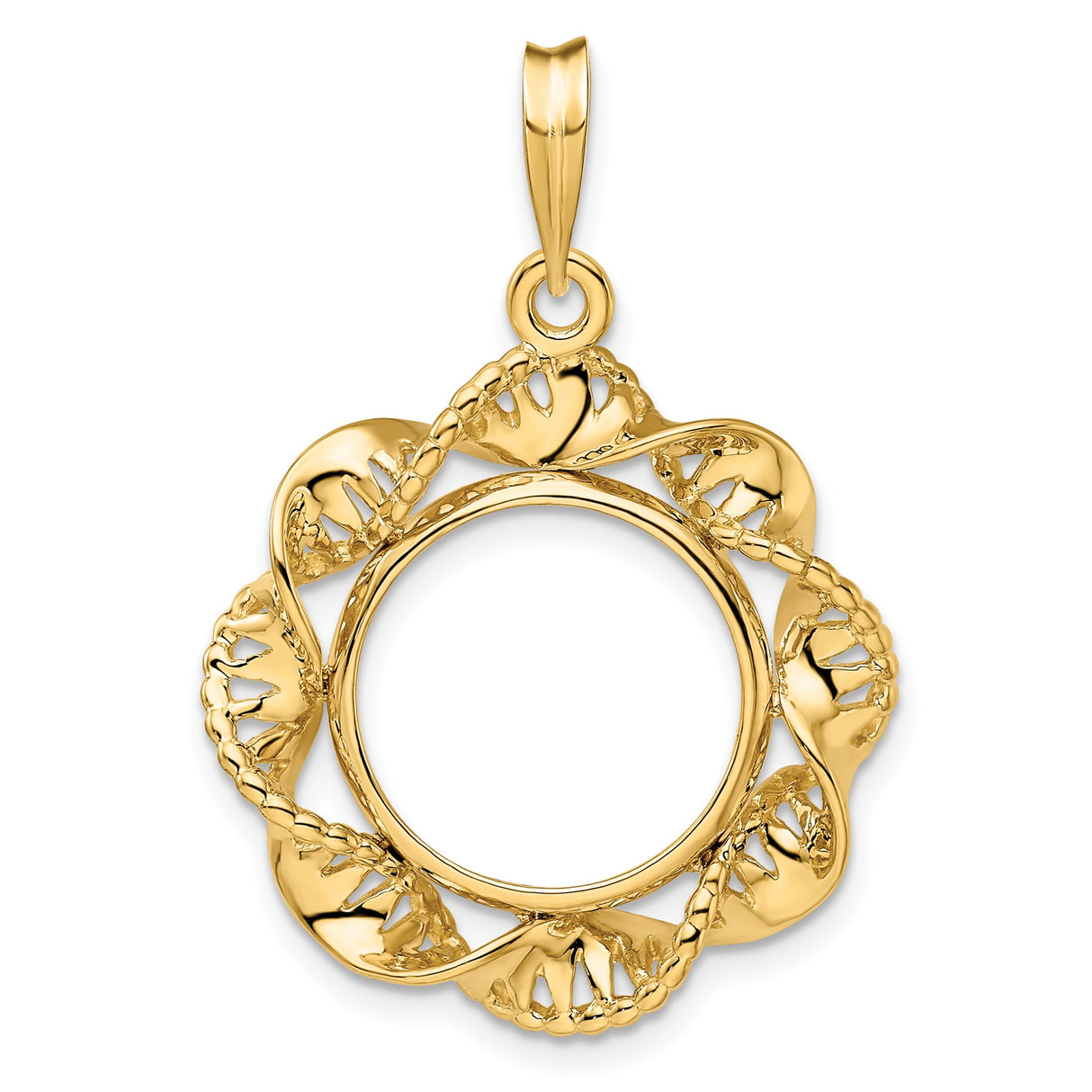 15 mm 14k Yellow Gold coin bezel pendant for Canadian $2 Maple Leaf