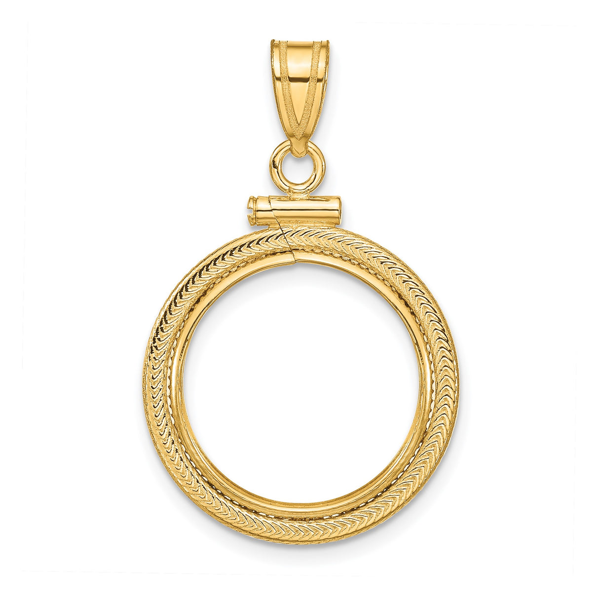 15 mm 14k Yellow Gold coin bezel pendant for Canadian $2 Maple Leaf